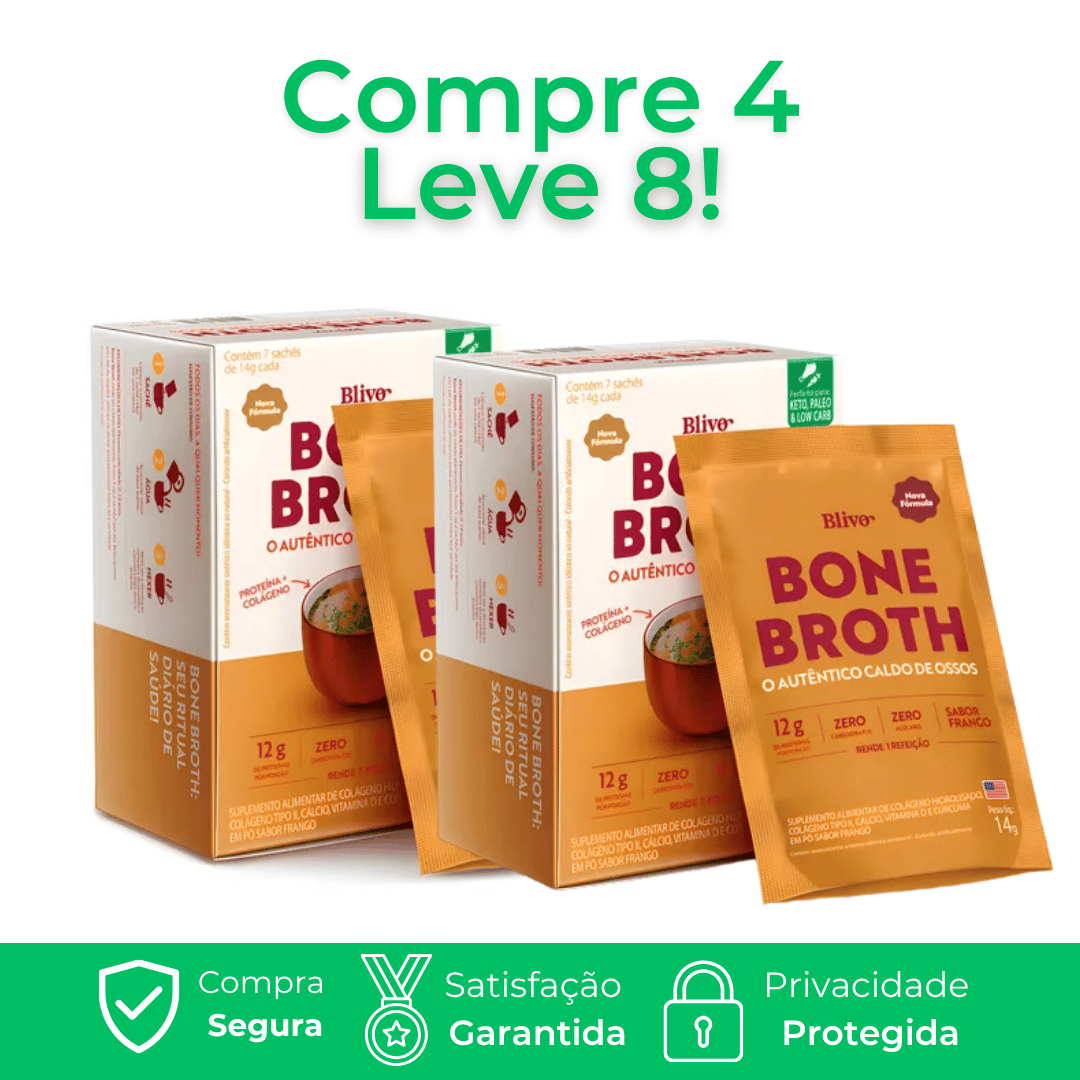 Bone Broth 7 Sachês 84g - Caldo Para Dores Articulares, Mobilidade e Rejuvenescimento