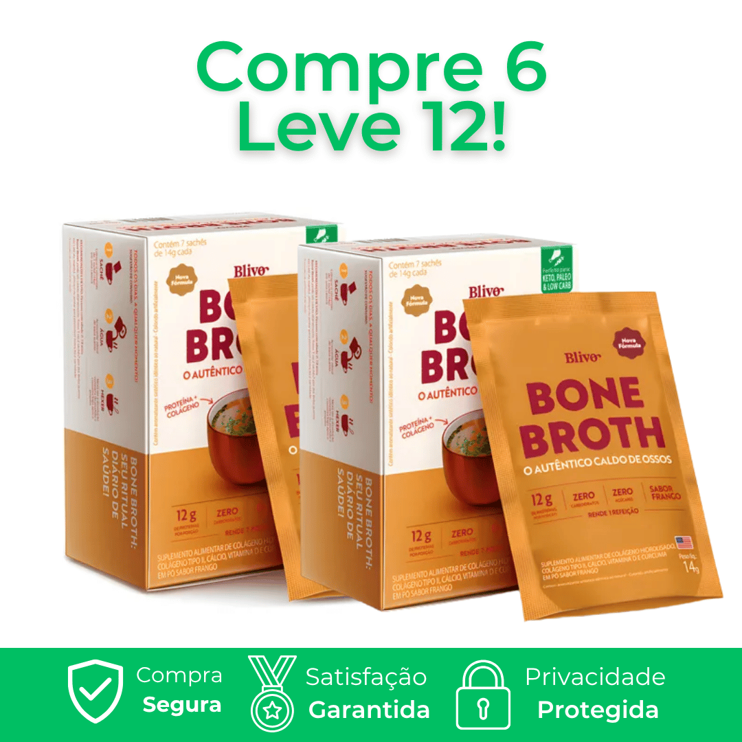 Bone Broth 7 Sachês 84g - Caldo Para Dores Articulares, Mobilidade e Rejuvenescimento